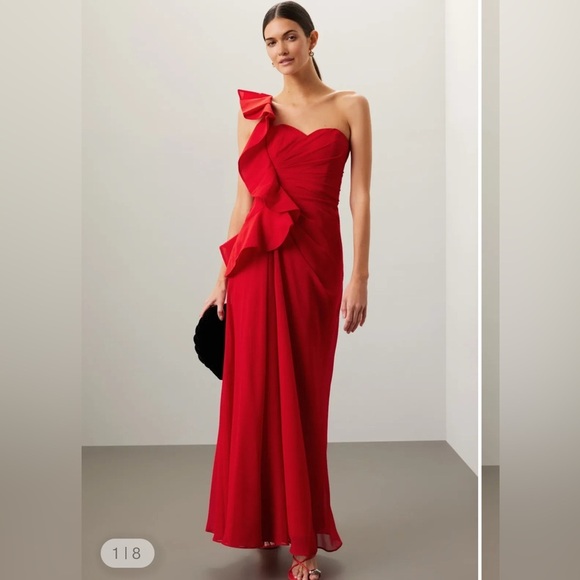 Badgley Mishka Poppy Red Georgette Gown size 12 - Picture 1 of 13